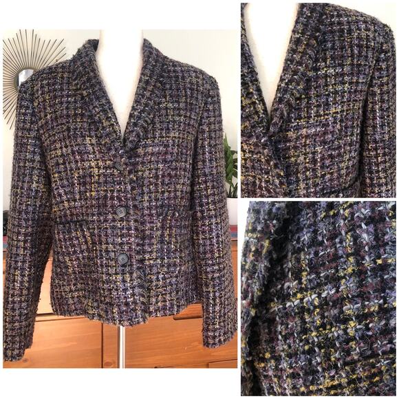 VTG Wool Blend Tweed Blazer Jacket Requirements 16 (XL) Textured Fringe Y2K - Picture 1 of 14